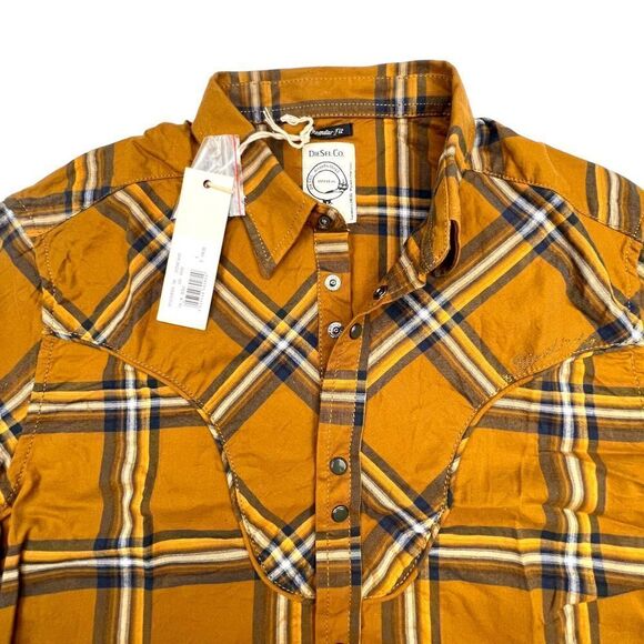 New Diesel Men US S Cowboy Shirt Brown Plaid Long Sleeve Snap Button Down - Picture 5 of 9